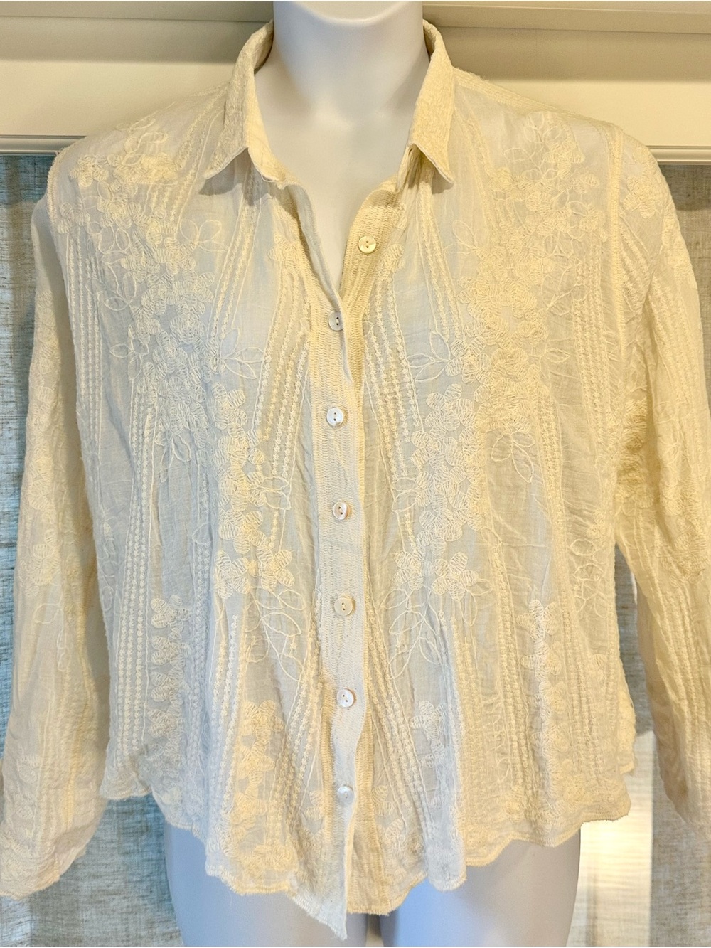 Liv Los Angeles cream Sheer Embroidered top size Xl